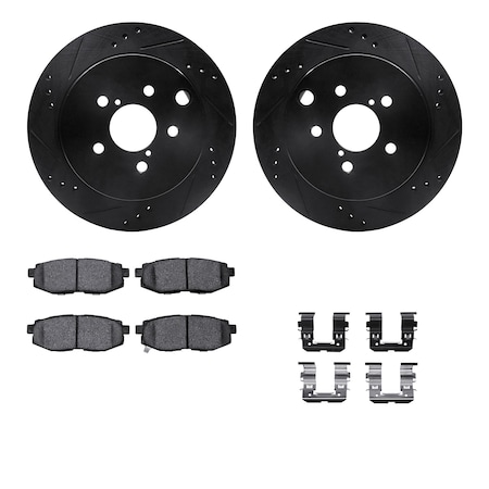 Dynamic Friction Co DFC Brake Rotor - Dimpled & Slotted - Black w/5000 Brake Pads & HW Kit 8512-13045