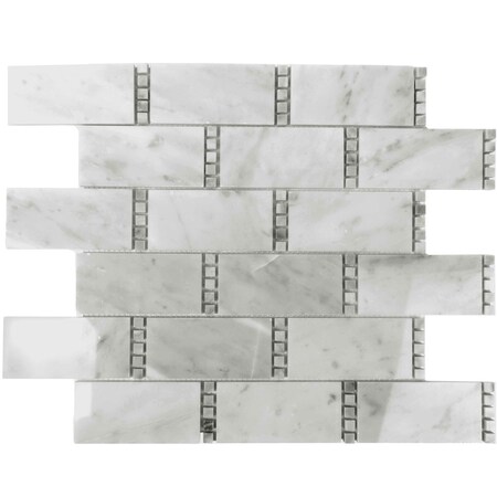 Apollo Tile 12x13 Bianco Carrara, Bardiglio Nuvolato Marble Subway Floor and Wall Tile 5.28 sqft/case, 5PK APLDC88R01A