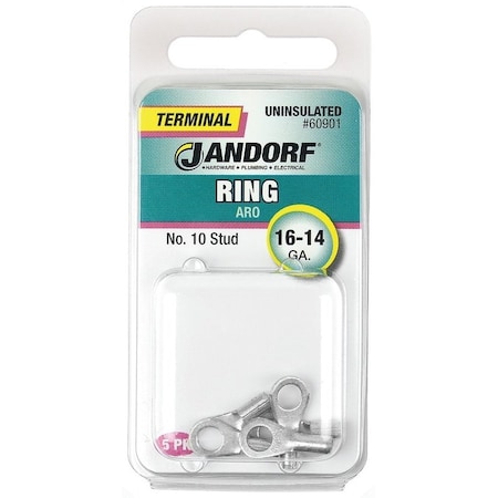 Jandorf High-Temperature Non-Insulated Ring Terminal, 16 to 14 AWG Wire, #10 Stud 60901