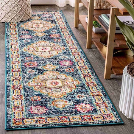 Jonathan Y Bohemian FLAIR Boho Vintage Medallion Navy/Red 2 ft. x 8 ft. Runner Rug BMF100B-28