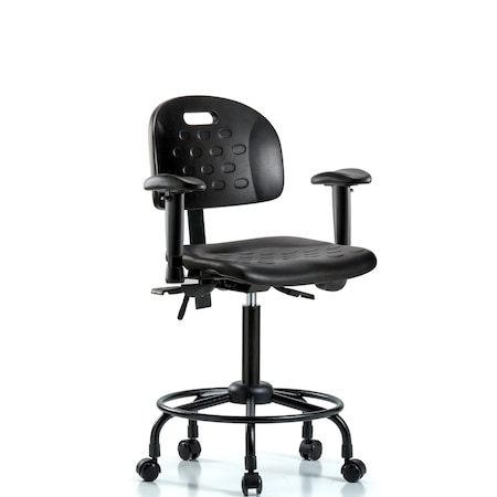 Blue Ridge Ergonomics Newport Med Bench Chair, RT, Tilt AA Cast, 6-Way Adjustable, 24" to 32" Height, Black; Blue BR-HPMBCH-RT-T1-A1-RC
