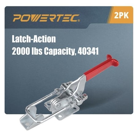 Powertec Toggle Clamp, 2000 lbs Cap., 40341 Adjustable U Bolt Latch, Antislip Hand Grip, 2PK 20306-P2N