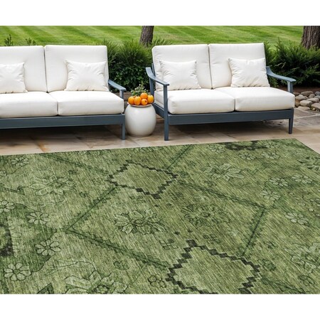 Homeroots 8' X 10' Olive Green Fern Green And Artichoke Green Floral Washable Indoor Outdoor Area Rug 588903