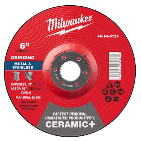 Milwaukee Tool Grinding Wheel, 6" dia. 49-94-0723