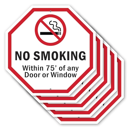 Signmission No Smoking Within 75' Of Any Door o, 10 inch X 10 inch, Aluminum Metal Signs, 5PK OC-A-5Pack-10-89