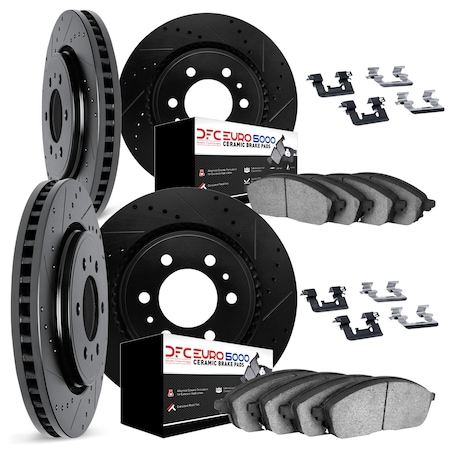 Dynamic Friction Co DFC Rotors-Drilled & Slotted-Black w/ EURO 5000 Ceramic Brake Pads Incl Hdw 8614-48000