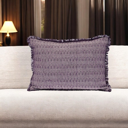 Homeroots 14" X 20" Purple and White Striped Cotton Throw Pillow With Fringe 529246
