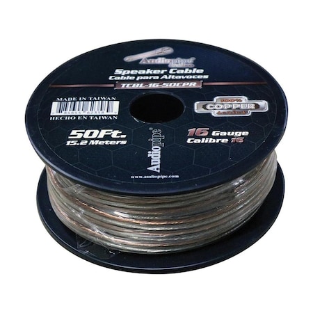 Audiopipe 50 ft. 16 Gauge 100 Percent Copper Series Speaker Wire Roll - Clear PVC Jacket TCBL1650CPR