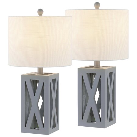 Jonathan Y Stewart 21.5" Farmhouse Wood LED Table Lamp, Gray, 2PK JYL1062D-SET2