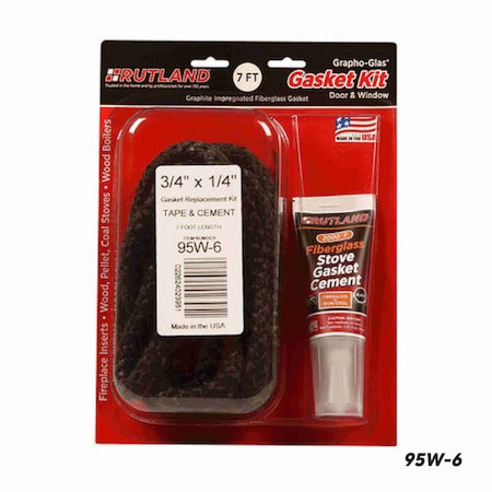 Rutland Grapho-Glas Stove Gasket Kit, 3/4in x 1/4in x 7' Tape 95W-6