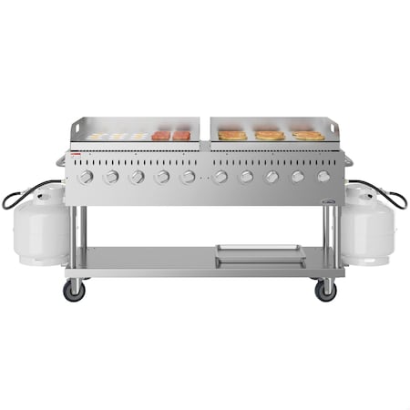 Koolmore 72 in. 10-Burner Commercial Outdoor Propane Gas Grill with Two 36 in. Griddles in Stainless-Steel,  CGKIT7-G36G36