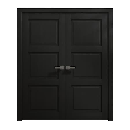 Sartodoors Interior Solid French Double Doors 36 x 84 inches, Ego 5010 Painted Black Oak, Wood Interior Solid EGO5010DD-CHK-3684