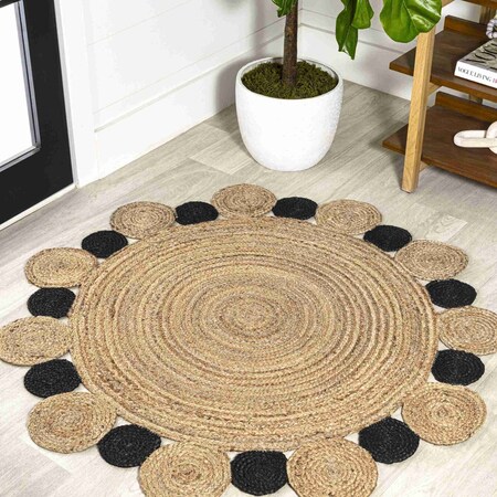 Jonathan Y Ayana Two-Tone Jute Hippy Circle Natural/Black 5 ft Round Area Rug RNF108A-5R