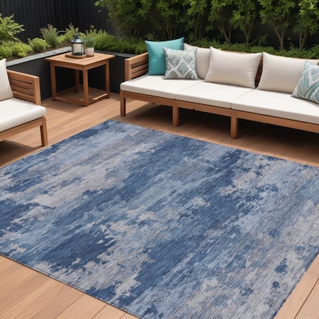 Homeroots 9' X 12' Navy Blue And Ivory Abstract Washable Indoor Outdoor Area Rug 630931