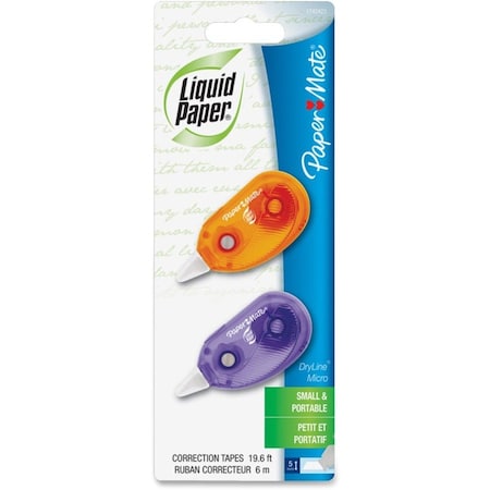 Paper Mate Liquid Paper DryLine Micro Correction Tape, 2 Assorted Colors Per Pack, 3PK 1742425