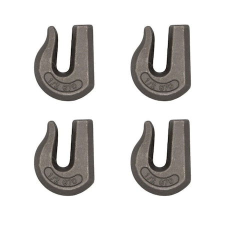 Mytee Products G70 1/2in Weld On Chain Grab Hooks Bucket Flatbed Trailer Wrecker Tow Tie Down, 4PK GH-F-12G70x4