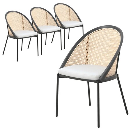 Leisuremod Urbane Collection Modern Dining Chair With Wicker back in Cream, 4PK UC21WCR4