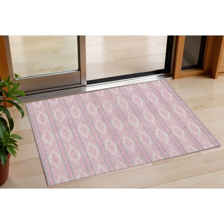 Homeroots 3' X 5' Pink Ivory And Gray Geometric Washable Indoor Outdoor Area Rug 599646