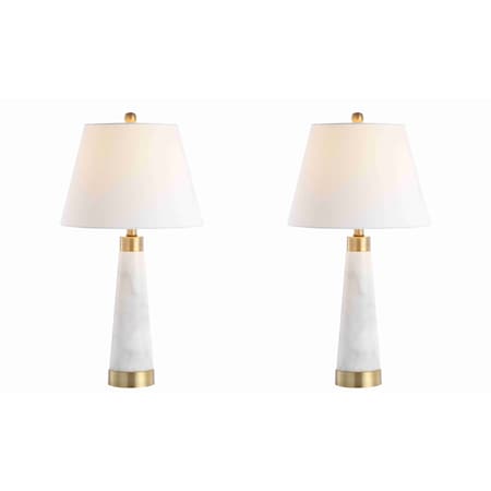Jonathan Y Travis 26.5" Marble/Iron Gold Modern Column LED Table Lamp, White, 2PK JYL5055A-SET2