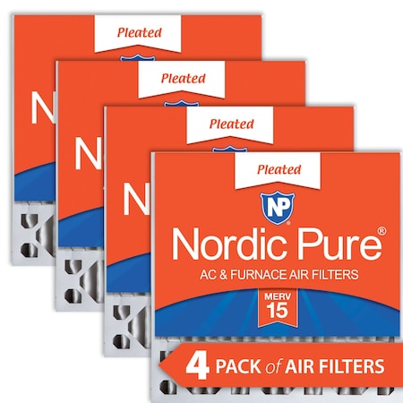 Nordic Pure 20x20x5 Pleated Air Filter, High Capacity, Electrostatically Charged Synthetic Media, MERV 15, 4 PK 20x20x5HM15-4