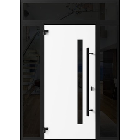 Vdomdoors Front Exterior Prehung Steel Door Ronex0162 Red Oak 2 Sidelight and Transom Window Sidelite Entry RONEX0162EXD-RED-W14+36+14 x H80+16-RH-I