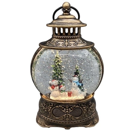 Santas Forest Snow Globe Lantern with Snowman Family, 8.5 in H, Snowman Scene Water Globe, Plastic/Resin 21949