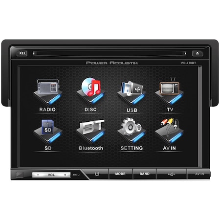 Power Acoustik PD710B 1DIN Touchscreen DVD-MP3 Receiver with Detachable Face USB-SD & Bluetooth Ready PD710B