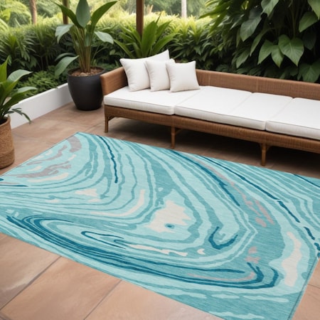 Homeroots 8' X 10' Turquoise Teal Blue And Gray Abstract Washable Indoor Outdoor Area Rug 601311