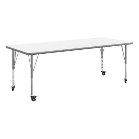 Flash Furniture Commercial Adjustable Height Rectangular Activity Table - Locking Casters-White XU-A3072-REC-WHT-T-P-CAS-GG