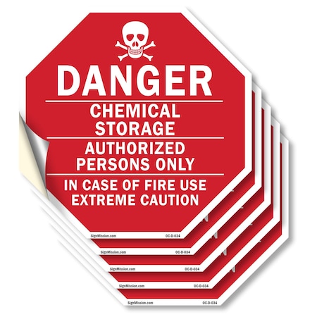 Signmission Danger Chemical Storage Authorized, 4 inch X 4 inch, Vinyl Decal, 5PK OC-D-5PACK-4-34
