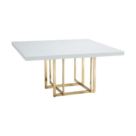 Homeroots 59" White and Gold Wood and Metal Pedestal Base Square Dining Table 555174