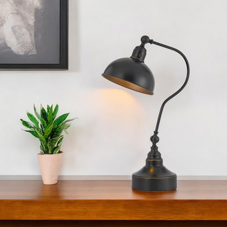 Homeroots 25" Distressed Gray Metal Adjustable Desk Lamp With Gray Dome Shade 524675