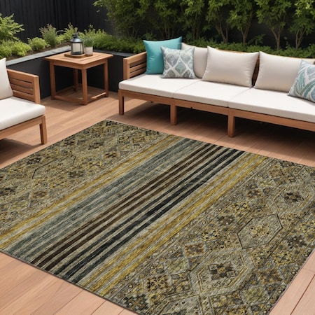Homeroots 10' X 14' Gray Gold And Brown Medallion Washable Indoor Outdoor Area Rug 615907