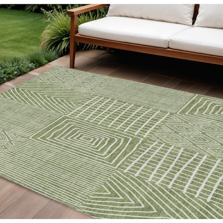 Homeroots 10' X 14' Green And Ivory Geometric Washable Indoor Outdoor Area Rug 596925