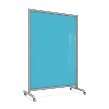 Ghent EZ Mobile Glassboard, Aluminum Frame, Non-Magnetic, 75"H x 50"W, Blue EZ1NA7550BE