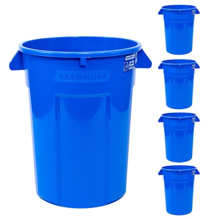 Magnum Tool 32 Gallon Trash Can, High-Vis Blue, Construction Grade, Heavy Duty Plastic, 5PK CMTC-C000-32B05