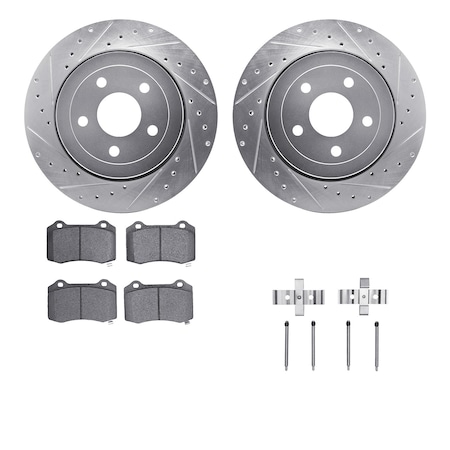 Dynamic Friction Co DFC Rotors-Drilled & Slotted-Silver w/ EURO 5000 Ceramic Brake Pads Incl Hdw 7612-42001