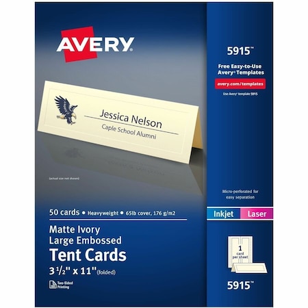 Avery Dennison Avery, Large Embossed Tent Card, Ivory, 3 1/2 X 11, 50PK 5915