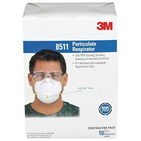 3M TEKK Protection Disposable Valved Respirator Mask, N95 Filter Class, 95  Filter Efficiency 8511PB1-A/8511