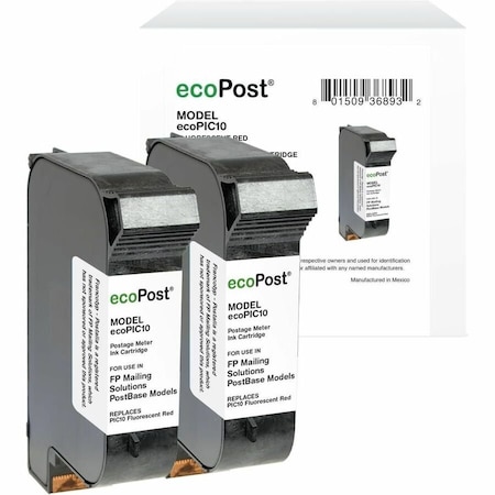 Cig Remanufactured Postage Meter Fluorescent Red Ink Cartridge for FP Mailing Solutions PIC10, 2PK ECOPIC10