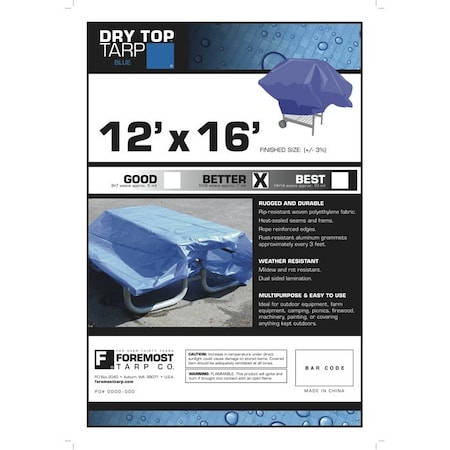 Fgi 12' x 16' Foremost 01216 Blue Dry Top 7-Mil Full Size Tarp 01020