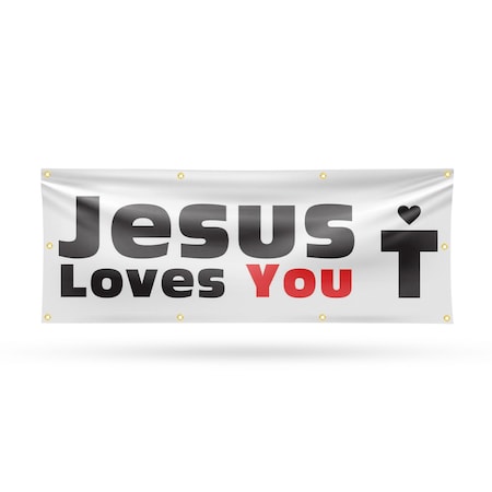 Signmission Jesus Loves You, 36 Inch x 96 Inch, Vinyl Banner B-96-30709