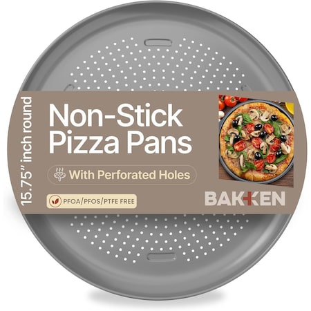 Bakkenmaster Bakken 16-Inch Nonstick Pizza Pan 1-Pack Carbon Steel Tray with Holes, Dishwasher & Oven Safe Silver BKPIZAWV1SLV