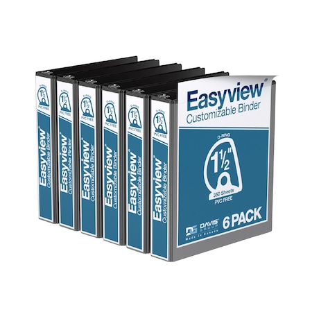 Davis Group Easyview Premium, Angle D Ring, Customizable, View Binder, (Black, 1.5"), PK6 8402-01-06