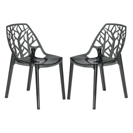 Leisuremod Cornelia Modern Stackable Dining Chair with Cut-Out Tree Design, Transparent Black, 2PK C18TBL2