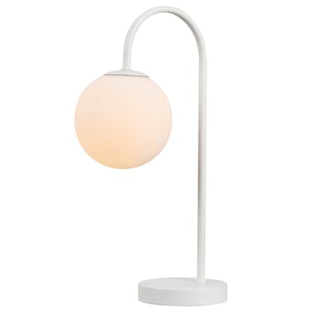 Jonathan Y Arco 18.25" Minimalist Mid-Century Arched Metal/Glass LED Table Lamp with Frosted Globe Shade, White JYL6010E