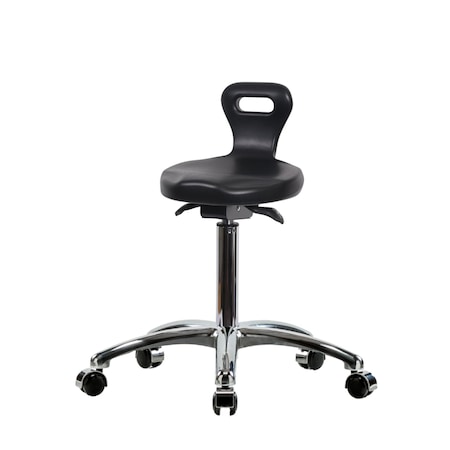 Blue Ridge Ergonomics Poly Serpent Sit-Stand Stool Chrome-Medium Bench Height with Chrome Casters in Black Poly PSPMBSO-CR-NF-CC-BLK