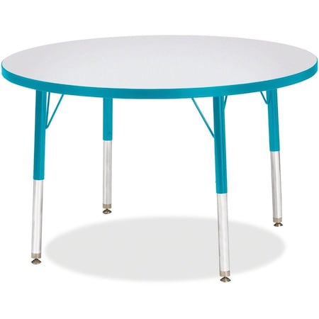 Jonti-Craft Berries Round Activity Table, 36 in. Diameter, E-height, Freckled Gray/Teal/Gray 6488JCE005