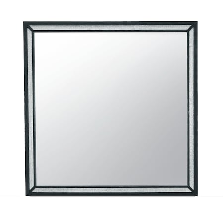 Homeroots 37" Black Faux Crystal And Wood Dresser Mount Framed Mirror 564638