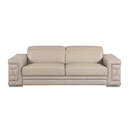 Homeroots 89" Beige Italian Leather Solid Wood Sofa 720451